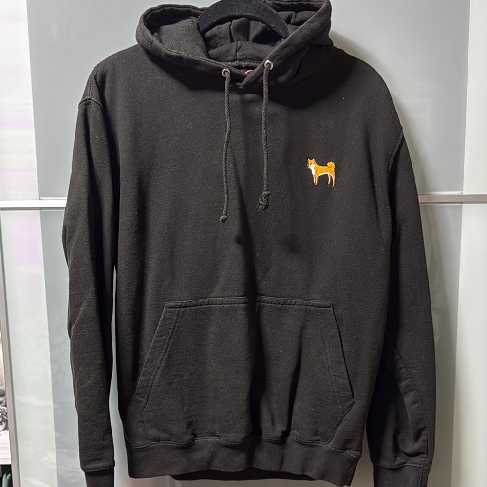 Black Hoodie with Embroidered Dog Design
